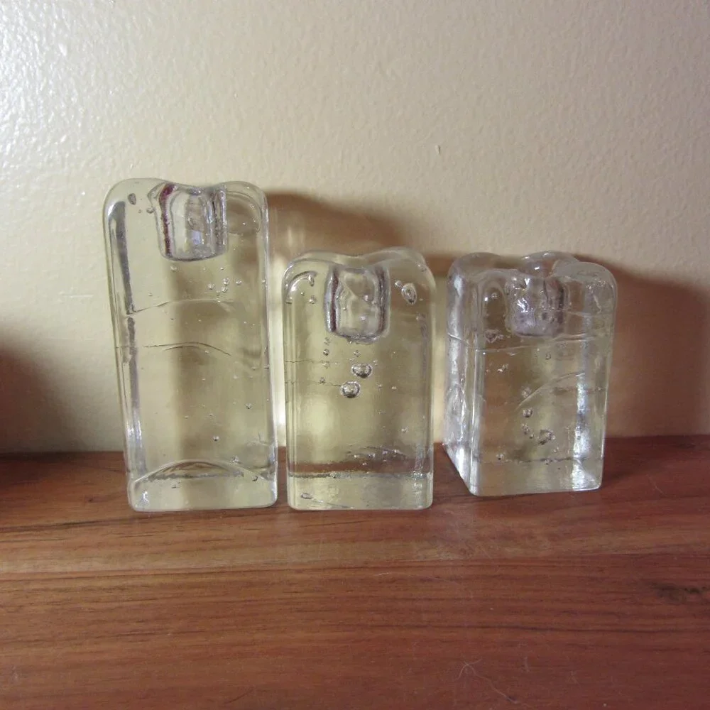pier 1 bubble glass candle stick holders trio vintage set of 3 (H136)